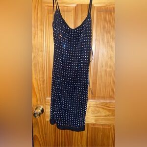 Black rhinestoned mini dress. NWT
